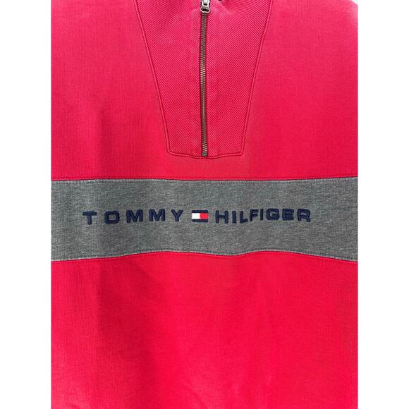 Vintage Tommy Hilfiger Men's sz L Y2K Classic Red and Grey Pullover Quarter Zip - Picture 2 of 14